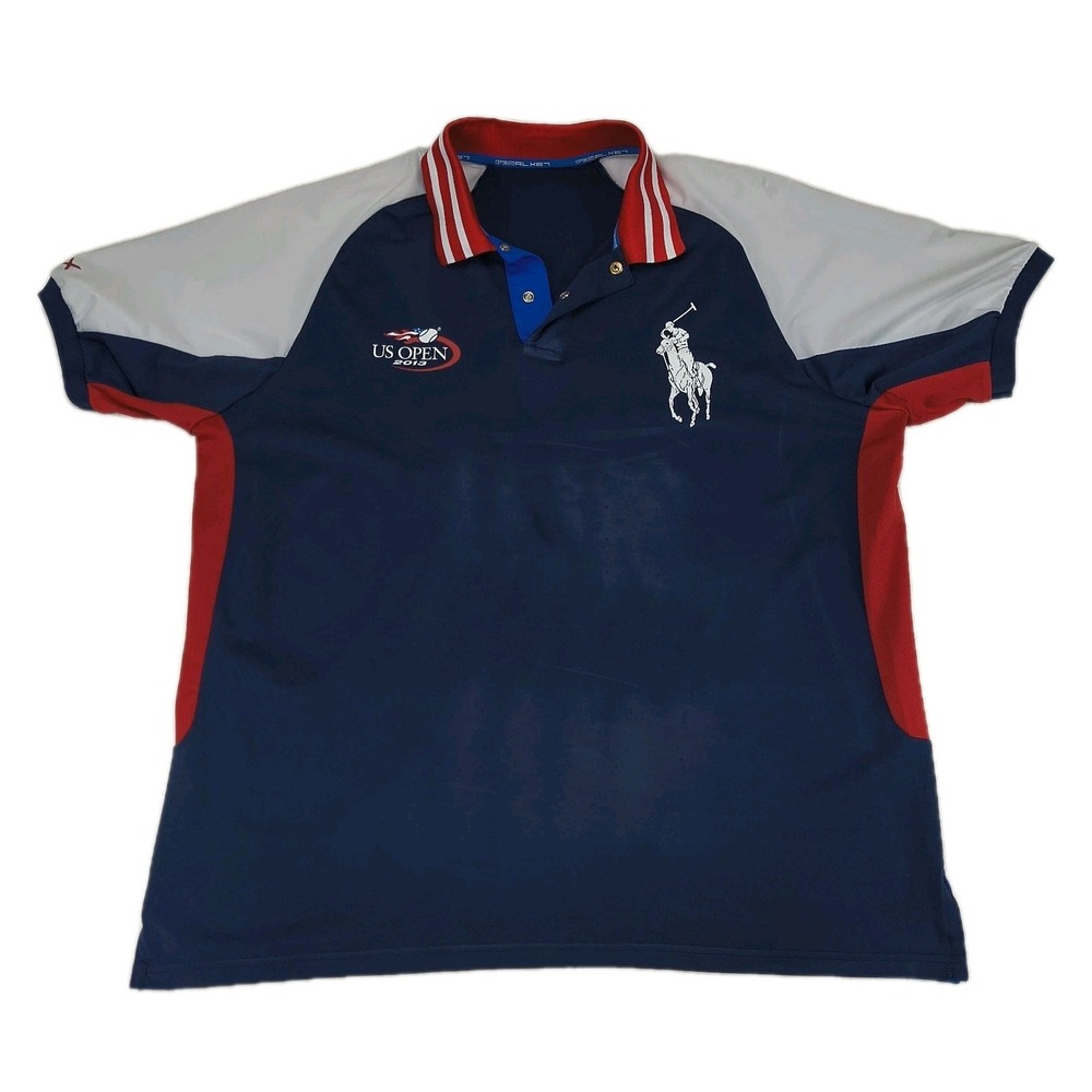 RLX Ralph Lauren US Open 2013 Polo Shirt Mens XL Navy Blue Big Pony Tennis XL67